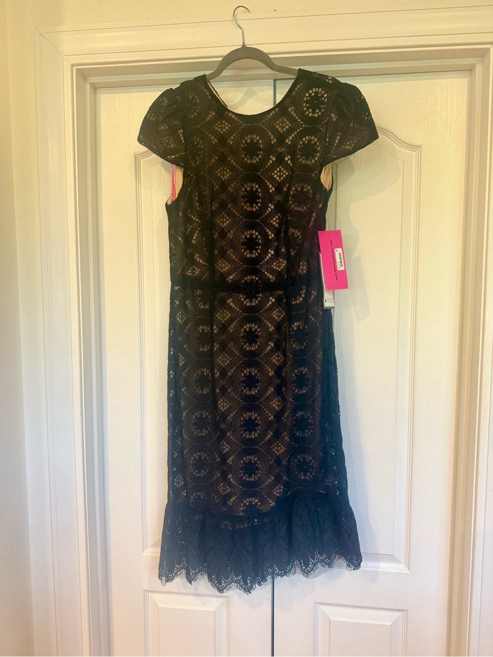 Betsey Johnson Black Lace Midi Dress with Scalloped Hem